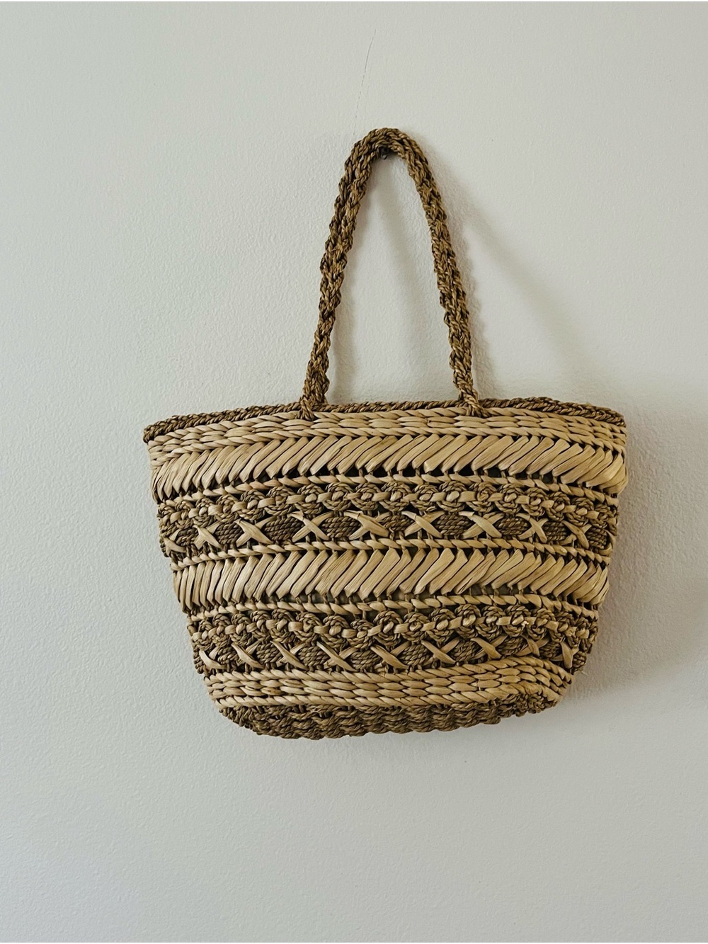 Cappelli Straworld Braided Natural and Dark Straw Tote